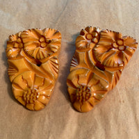 Carved Yellow Bakelite Shoe Clips