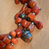 Antique Berber Necklace,Coral Beads, Charms, & Pendant