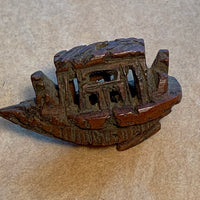 Antique Wooden Ship Ojime Bead, China