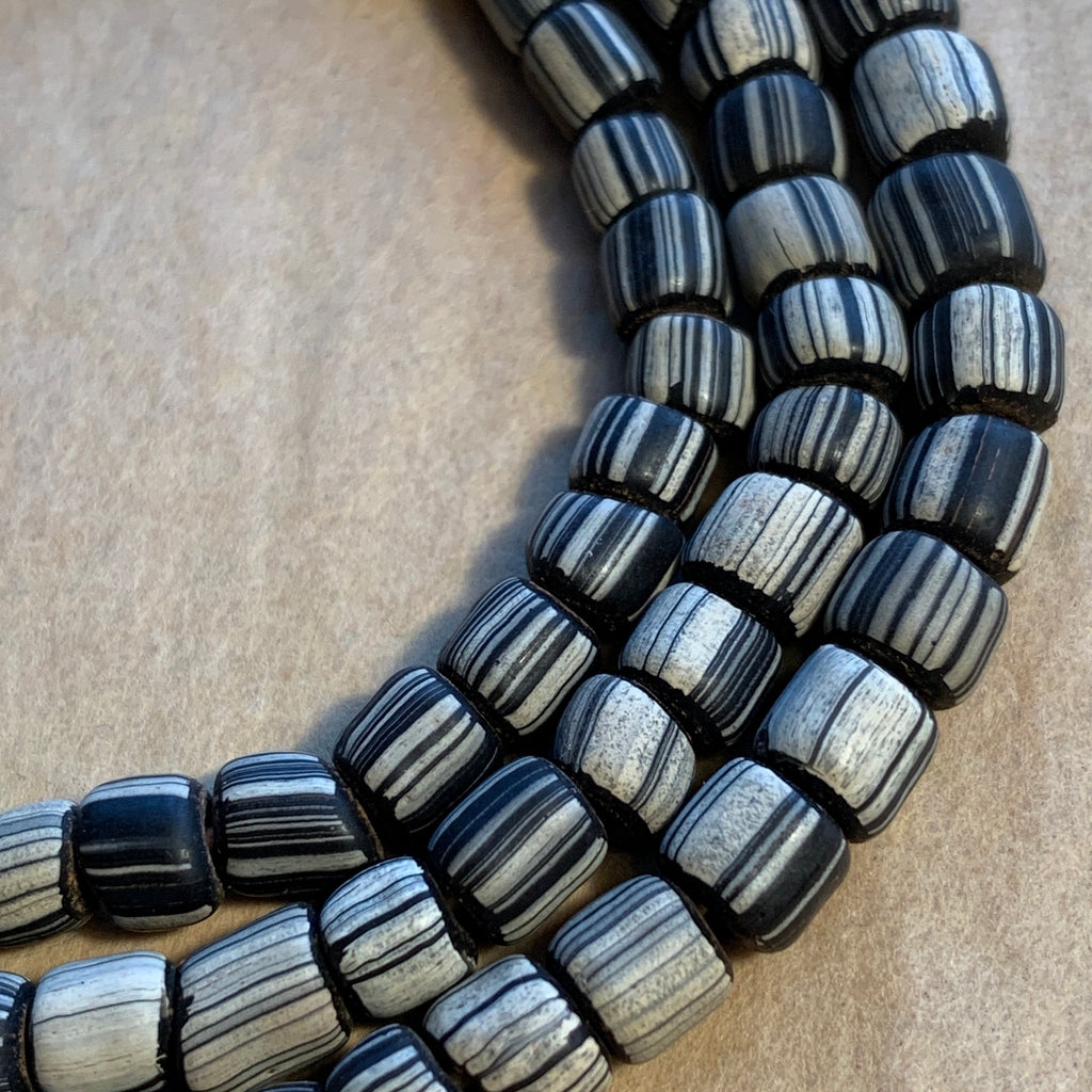 Java Black White Striped Glass Beads - Main Image