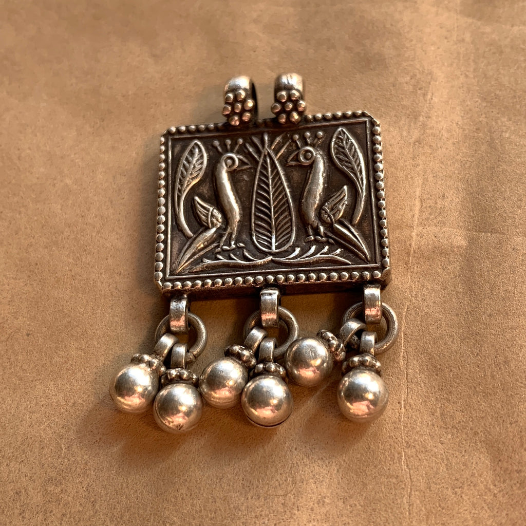 Prayer Box Pendant with Peacocks, India