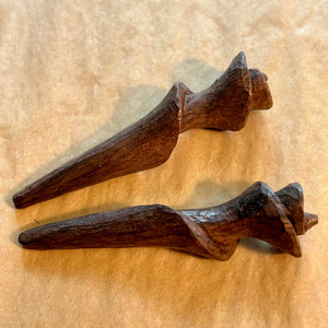 Pair of Palmwood Spiral Pendants, Lou Zeldis