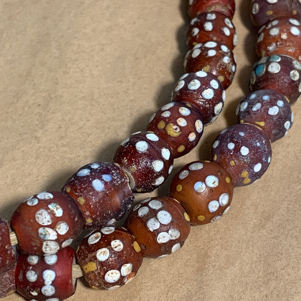 Darker Red Venetian Double Eye Beads, Strand