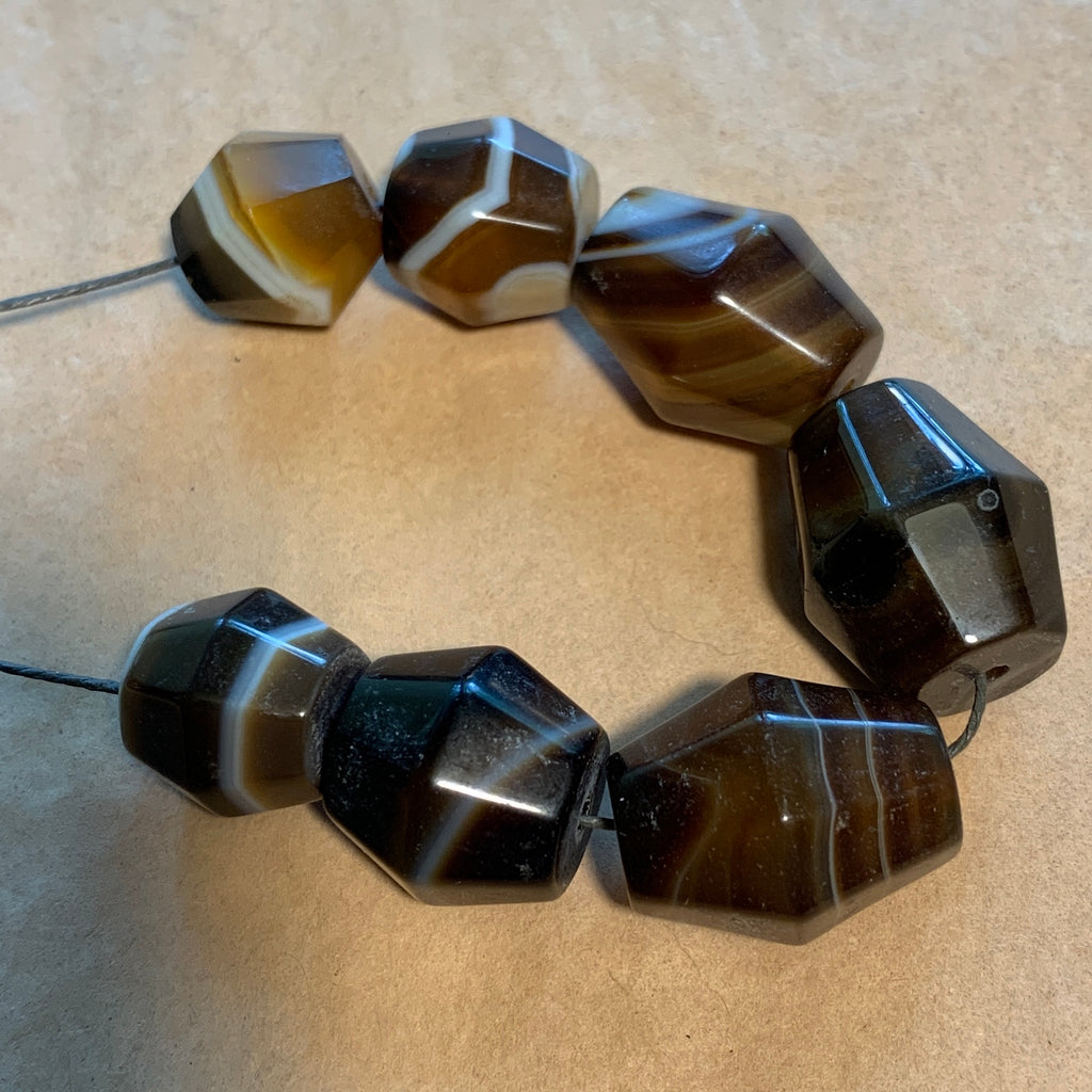 Set of 7 Antique Idar-Oberstein Banded Agate Beads