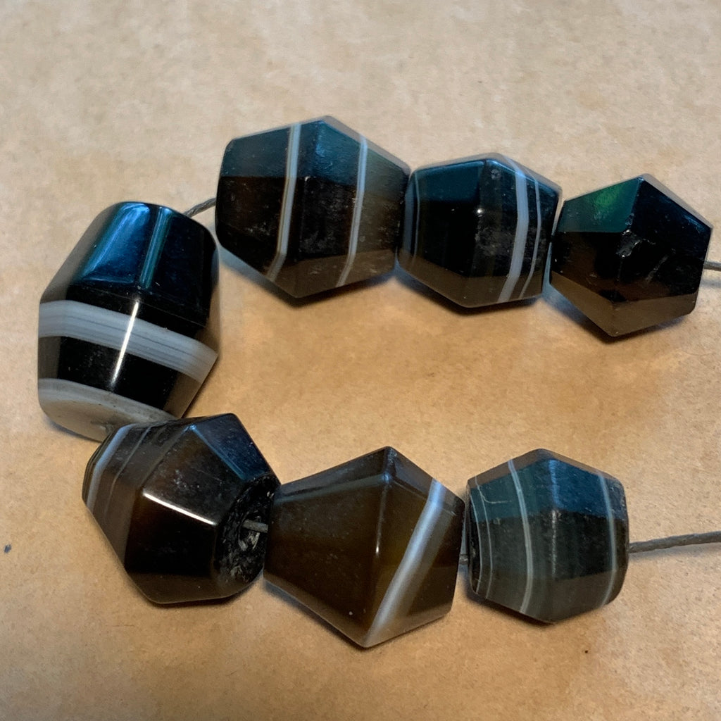Set of 7 Antique Idar-Oberstein Banded Agate Beads
