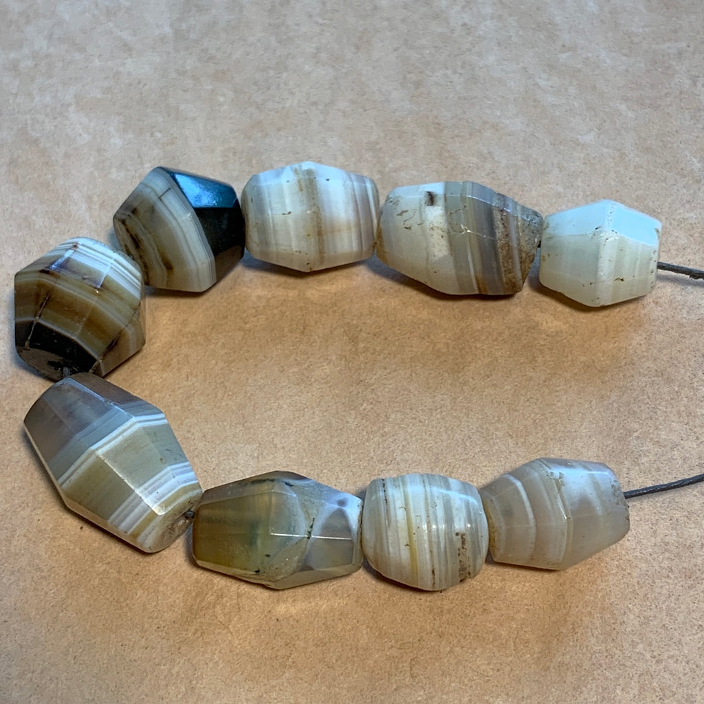 Set of 9 Antique Idar-Oberstein Banded Agate Beads