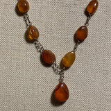 Vintage Amber Necklace, Wrapped Ovals