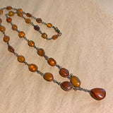 Vintage Amber Necklace, Wrapped Ovals