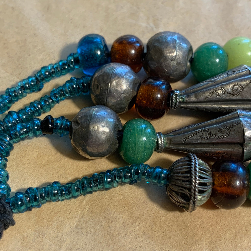 Antique Peking Glass Beads with Silver, 1800's