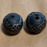 Pair of Ebony Wood Beads with Silver Inlay, Mali