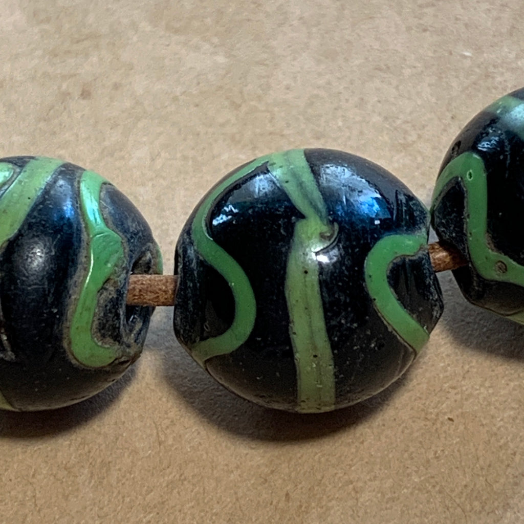 Black and Chartreuse Venetian Glass Bead