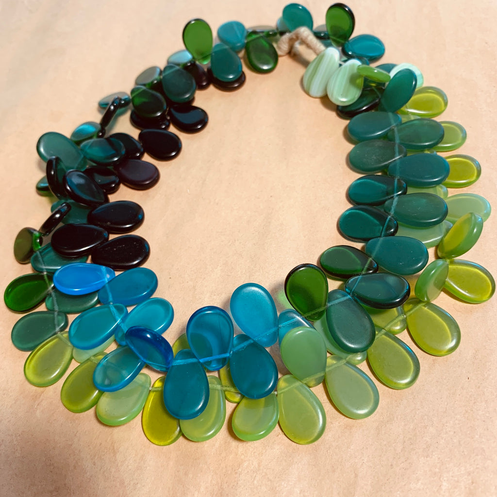 Czech Pressed Glass Wedding Beads, Blues & Greens