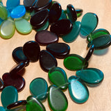 Czech Pressed Glass Wedding Beads, Blues & Greens