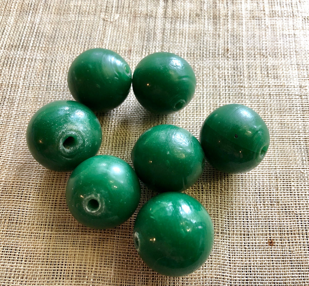 20mm Opaque Green Glass Beads, 1800's - Main Image