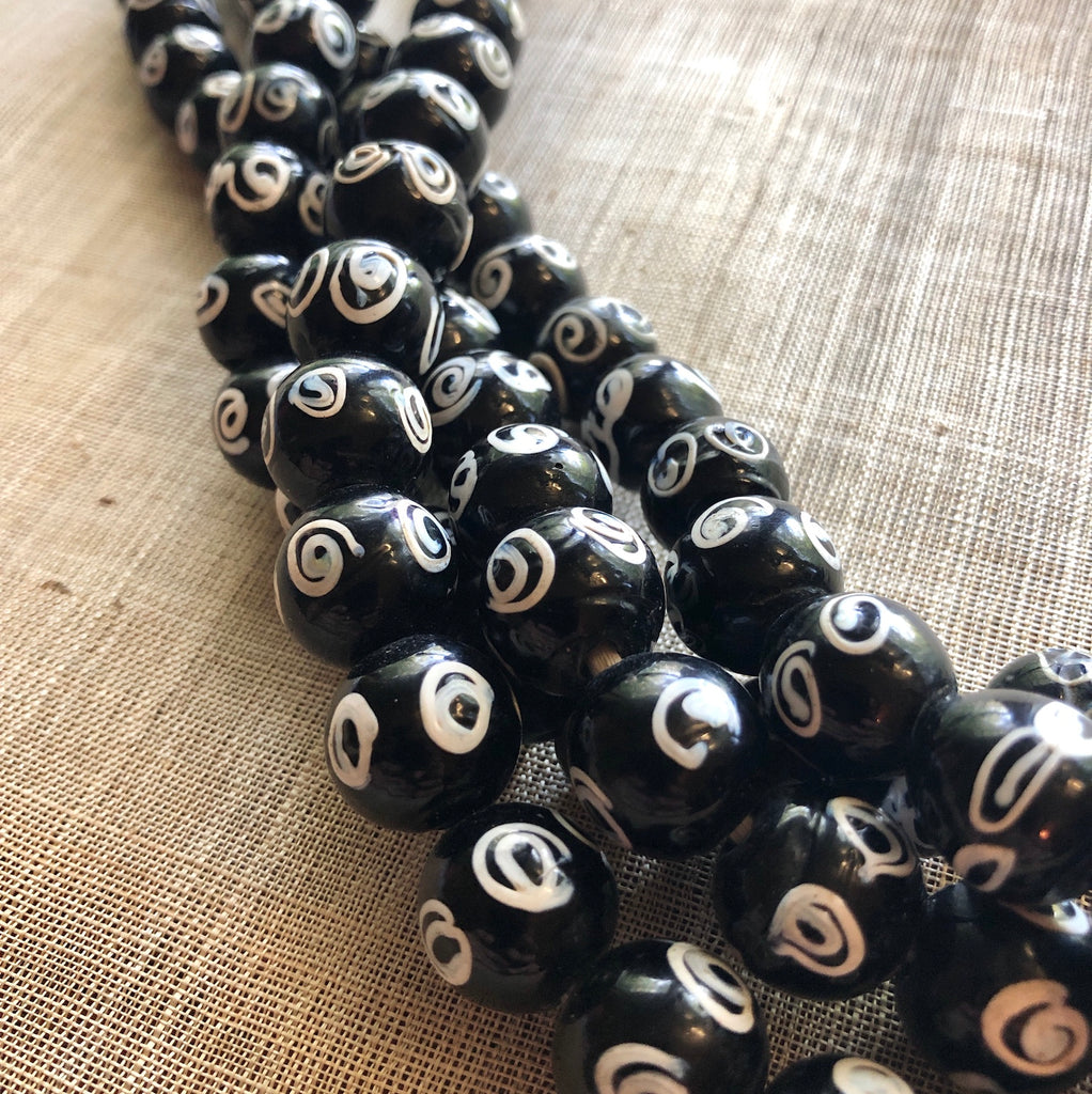 Large Black and White #6 Venetian Beads