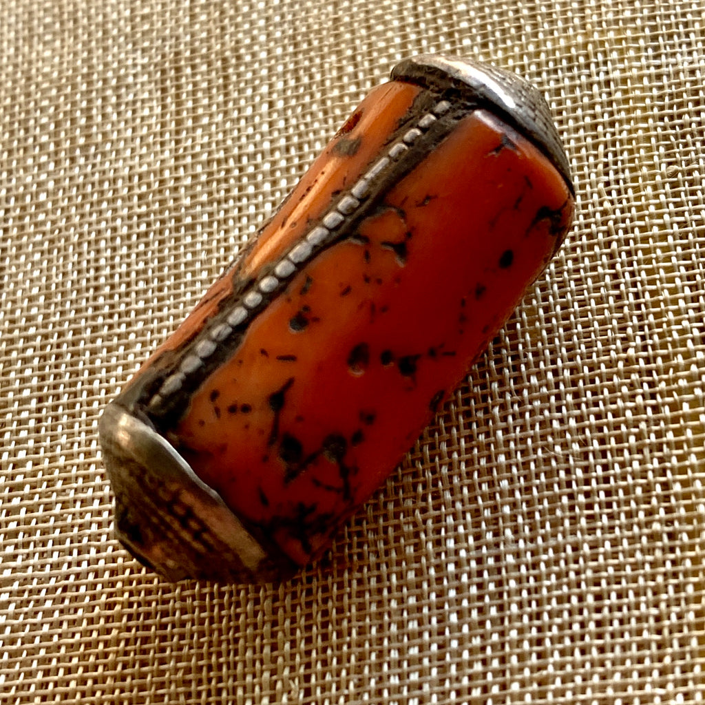 Antique Coral Bead, Sterling Setting