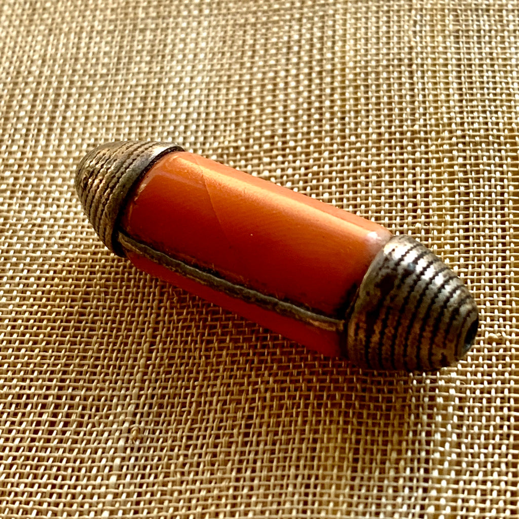 Antique Coral Bead, Sterling Setting