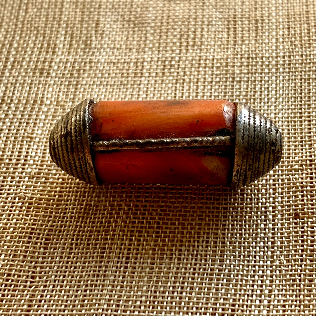 Antique Coral Bead, Sterling Setting