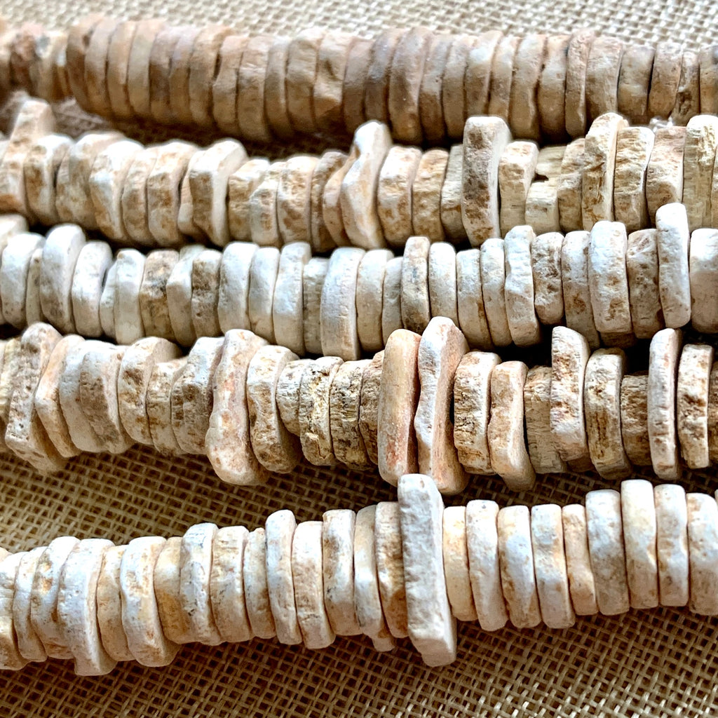 The Bead Chest Ostrich Egg Shell Heishi Beads – 10mm Kenyan White Trade Beads (26 Inch Strand)