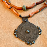 Berber Coral Necklace with Silver Pendant