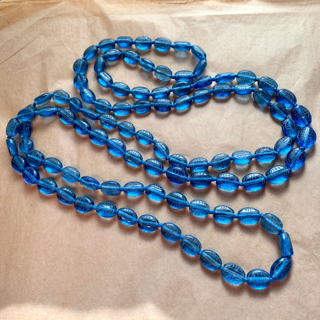 Antique Carved Peking Glass Scarab Necklace
