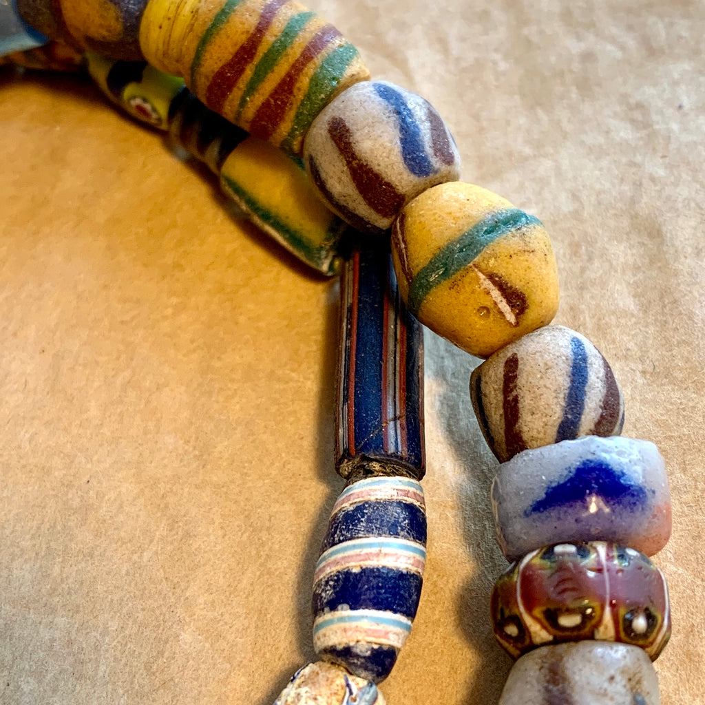 Turquoise Flat Ghana Glass Beads with Yellow Clay