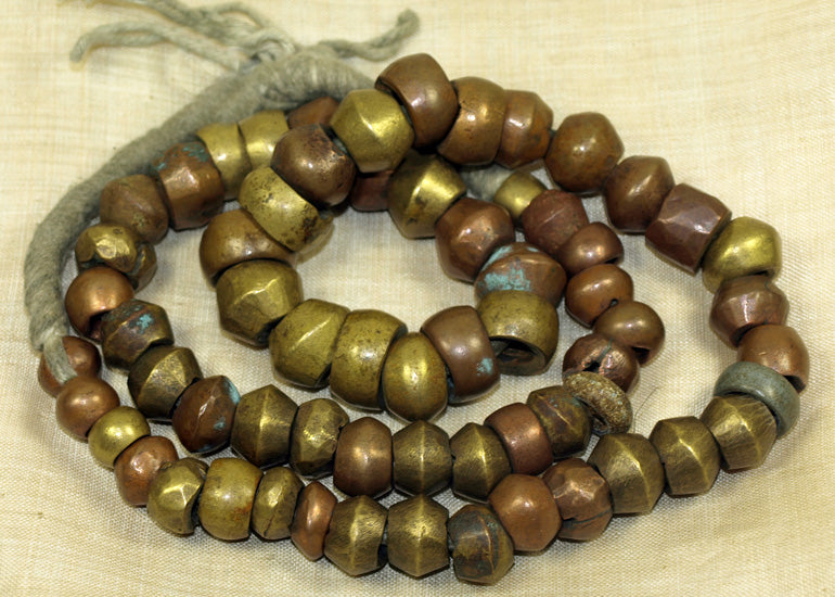 Strand of Antique Bronze and Brass Beads from Ethiopia