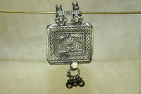 Antique Silver Peacock Prayer Box Pendant from India