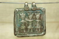 Very Worn, Old Silver 3 Deities Pendant from India