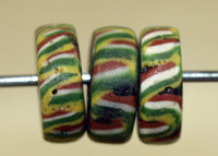 Antique Red, Green, Yellow, and Black Glass Disc Beads