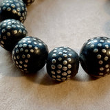 Black Coral Beads with Silver Inlay, Yemen