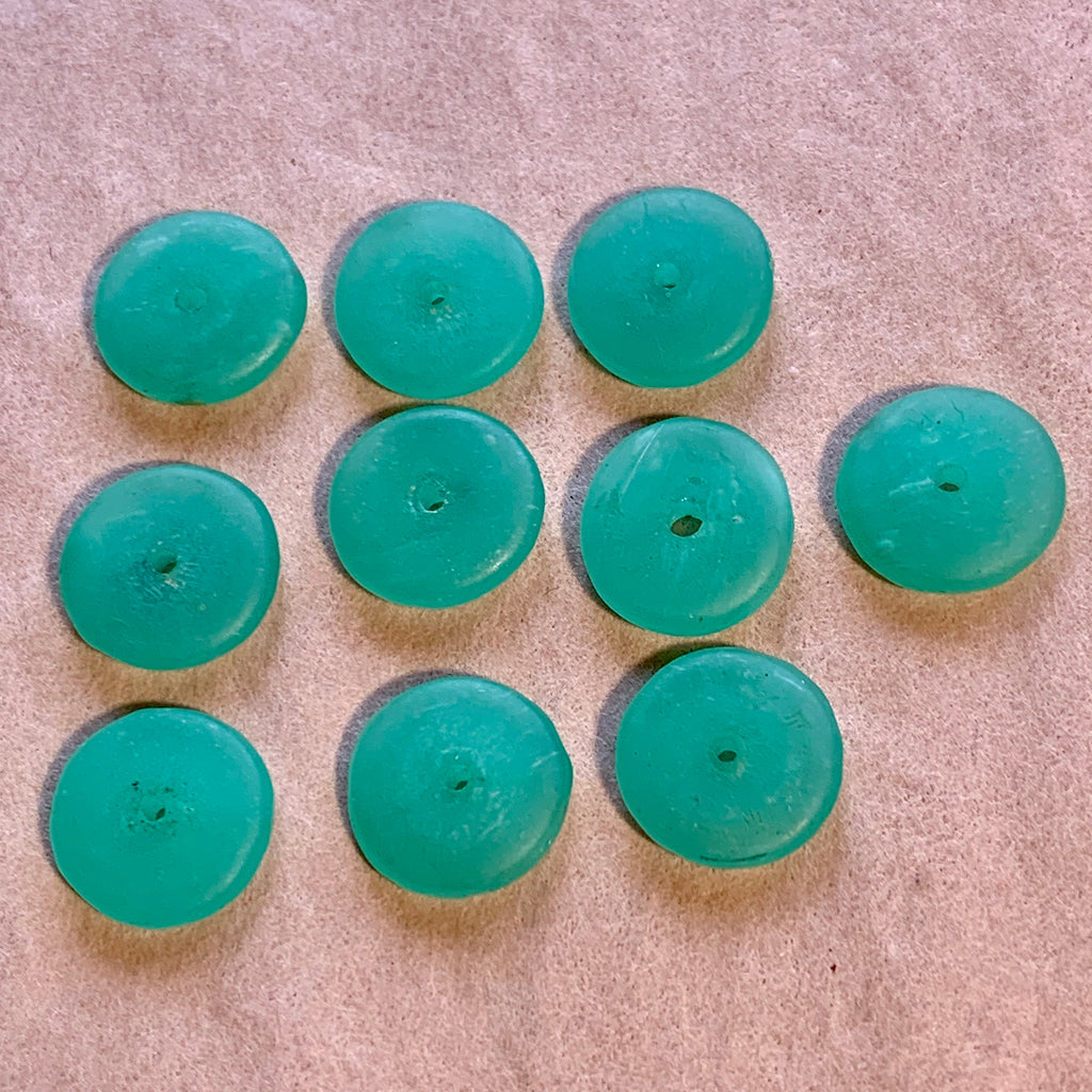 10 Antique Green Vaseline Beads, Smooth Disc
