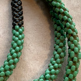 Old Czech Glass Green Flower Beads, 4 Petals