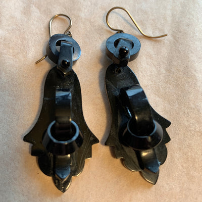 Antique Whitby Jet Earrings, Victorian