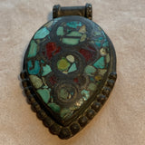 Vintage Coin Silver with Red Glass & Turquoise Pendant, Nepal