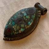 Vintage Coin Silver with Red Glass & Turquoise Pendant, Nepal