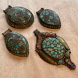 Vintage Coin Silver with Red Glass & Turquoise Pendant, Nepal