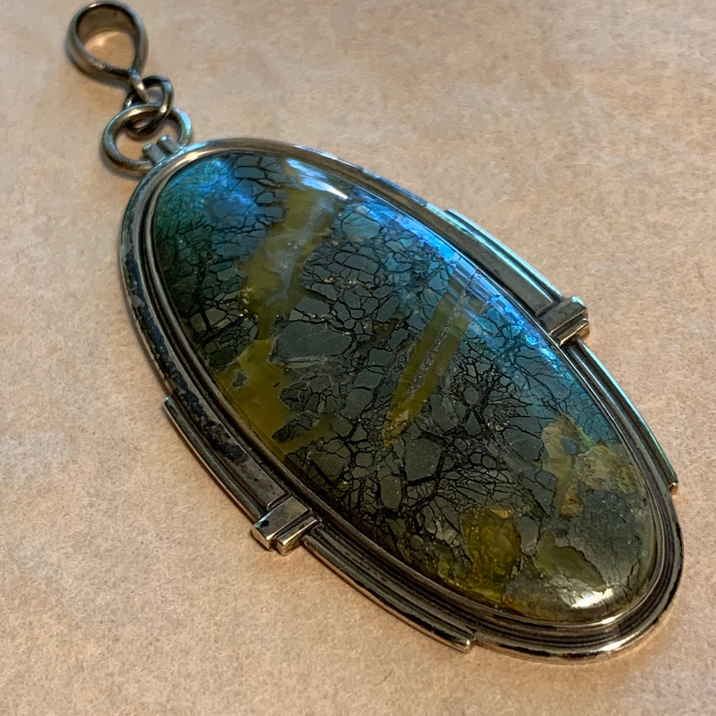 Vintage Agate & Pyrite Pendant, Sterling