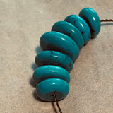 7 Vintage American Turquoise Rondelles, Graduated