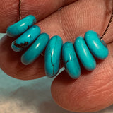 7 Vintage American Turquoise Rondelles, Graduated
