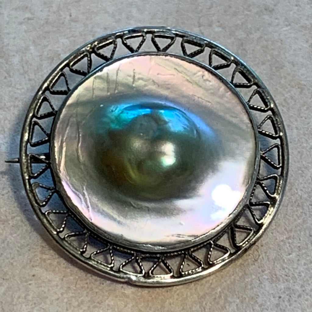 Vintage Sterling Brooch, Biwa Pearl