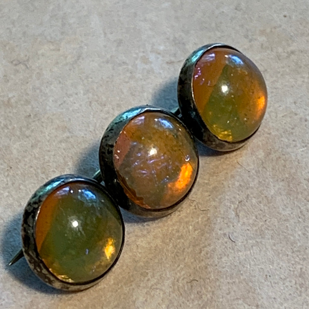 Vintage Sterling Brooch, 3 Opal Glass Stones
