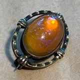 Vintage Sterling Brooch, Opal Glass Stone