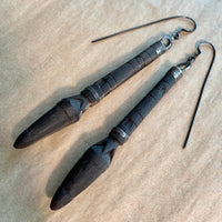 Pair of Carved Black Palmwood Earrings, Lou Zeldis