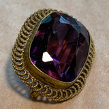 Vintage Brass Brooch, Amethyst Glass Stone