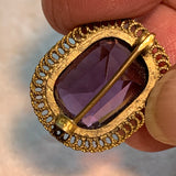 Vintage Brass Brooch, Amethyst Glass Stone