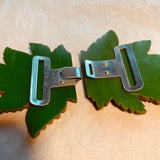 Carved Green Double Leaf Bakelite Buckle
