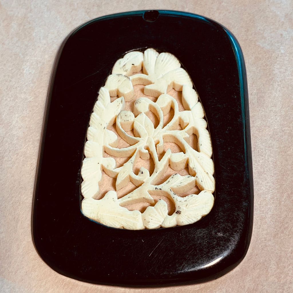 Vintage Bakelite & Carved Bone Pendant