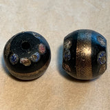 Fancy Black Venetian Glass Bead with Aventurine, Pair