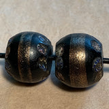 Fancy Black Venetian Glass Bead with Aventurine, Pair